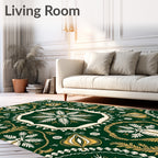 Emerald Green Golden Fern Medallion Rug
