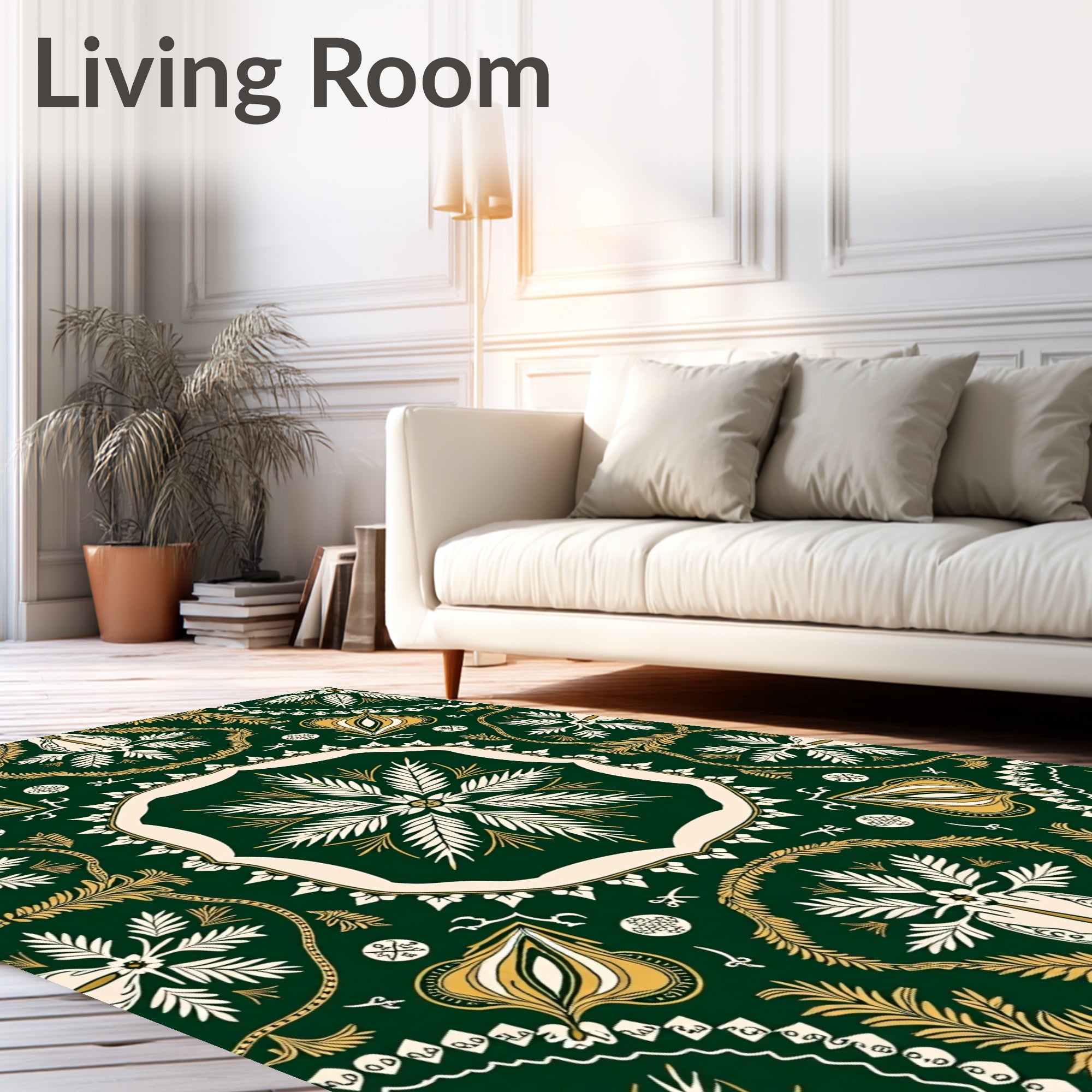 Emerald Green Golden Fern Medallion Rug