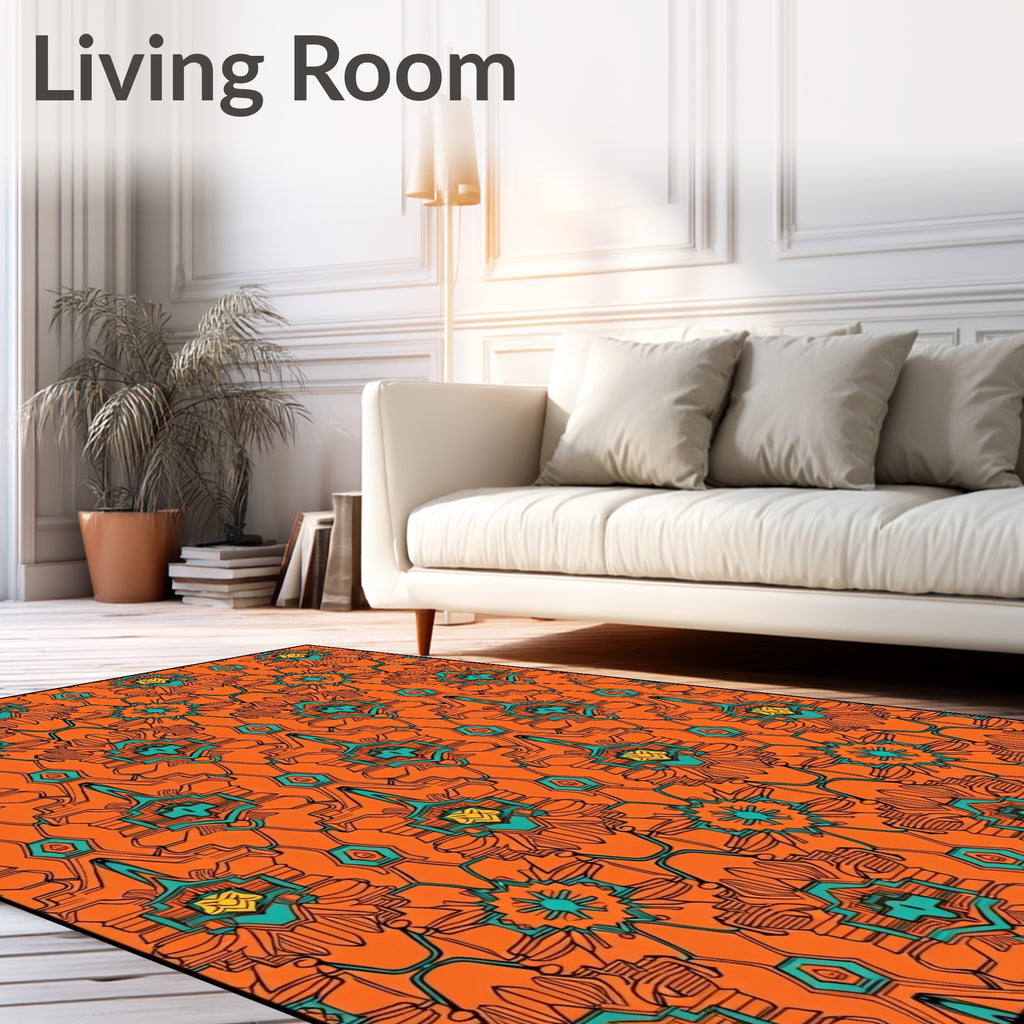 Orange Turquoise Geometric Medallion Rug