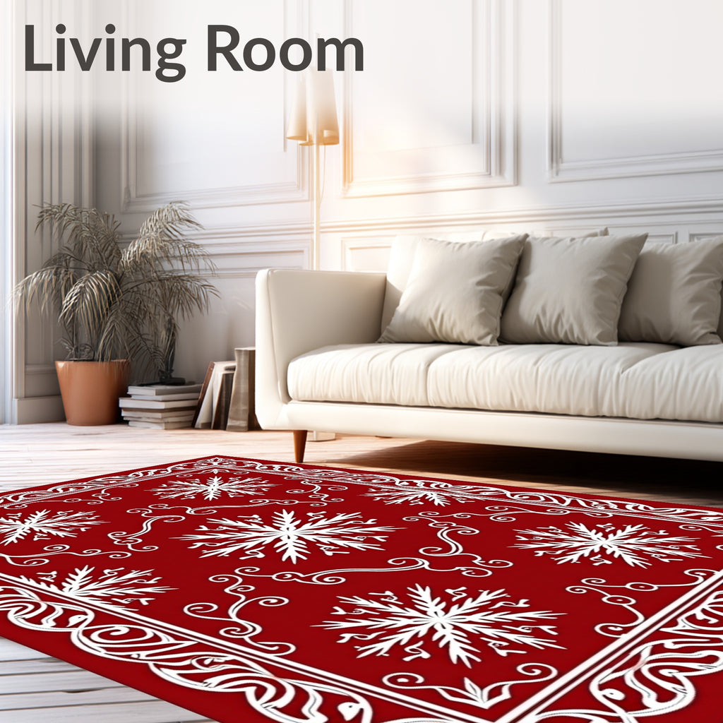 Crimson White Snowflake Border Harmony Rug