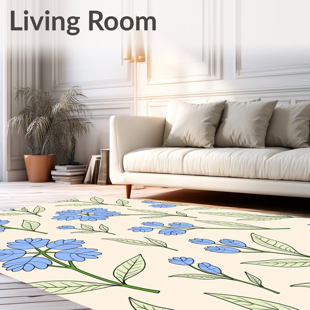 Light Blue Floral Nature Branches Rug