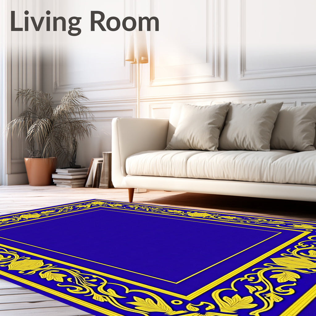 Royal Blue Yellow Floral Border Rug