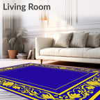 Royal Blue Yellow Floral Border Rug
