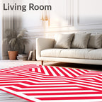 Crimson Geometric Maze Stripes Rug