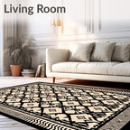 Cream Black Geometric Lattice Medallion Rug
