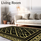 Black and Gold Geometric Interlocking Lattice Rug