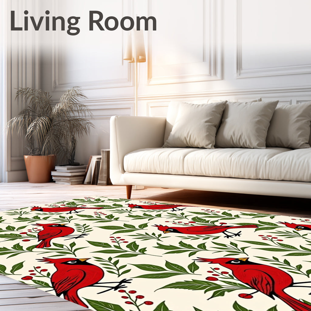 Crimson Cardinal Berry Botanical Illustration Rug