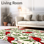 Crimson Cardinal Berry Botanical Illustration Rug