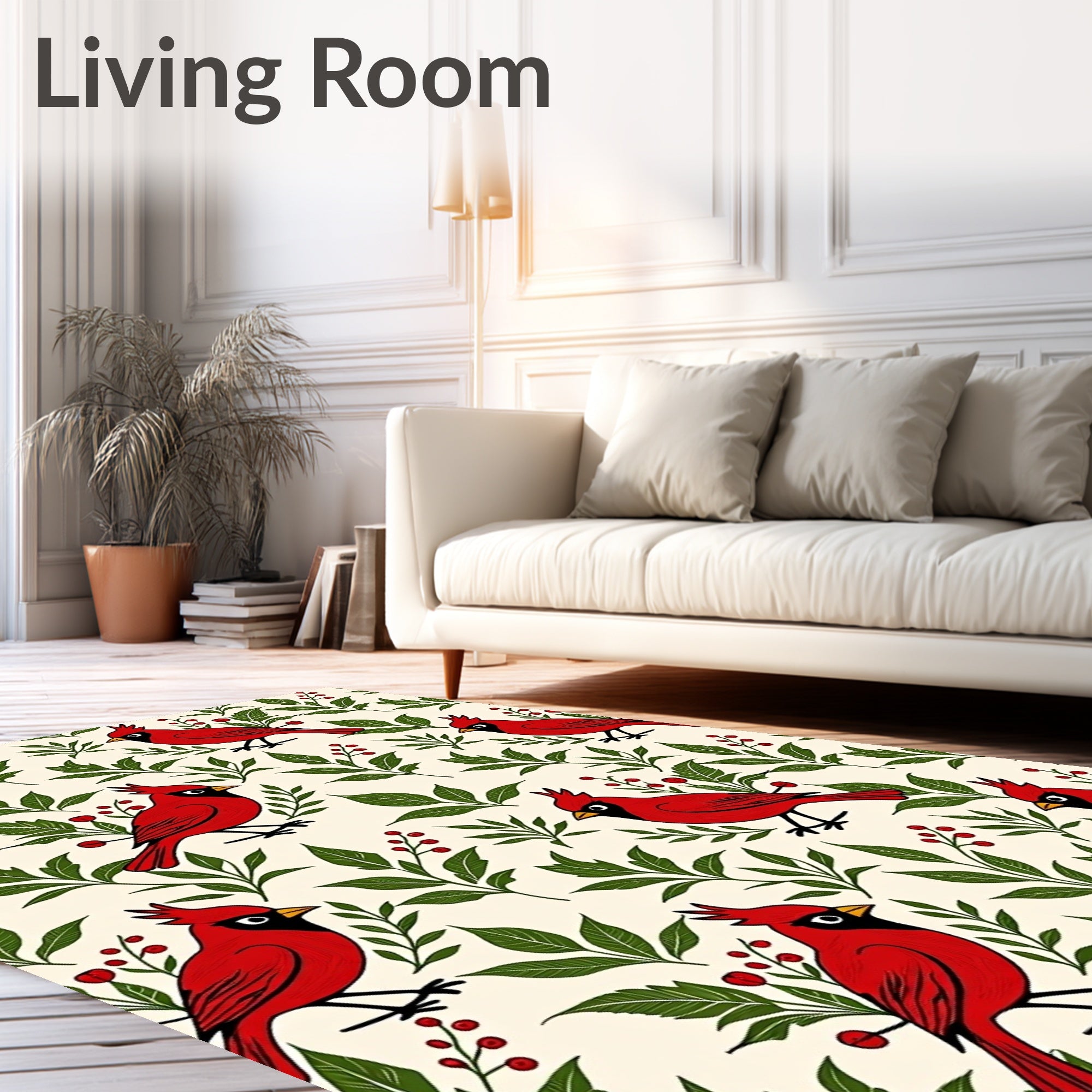 Crimson Cardinal Berry Botanical Illustration Rug