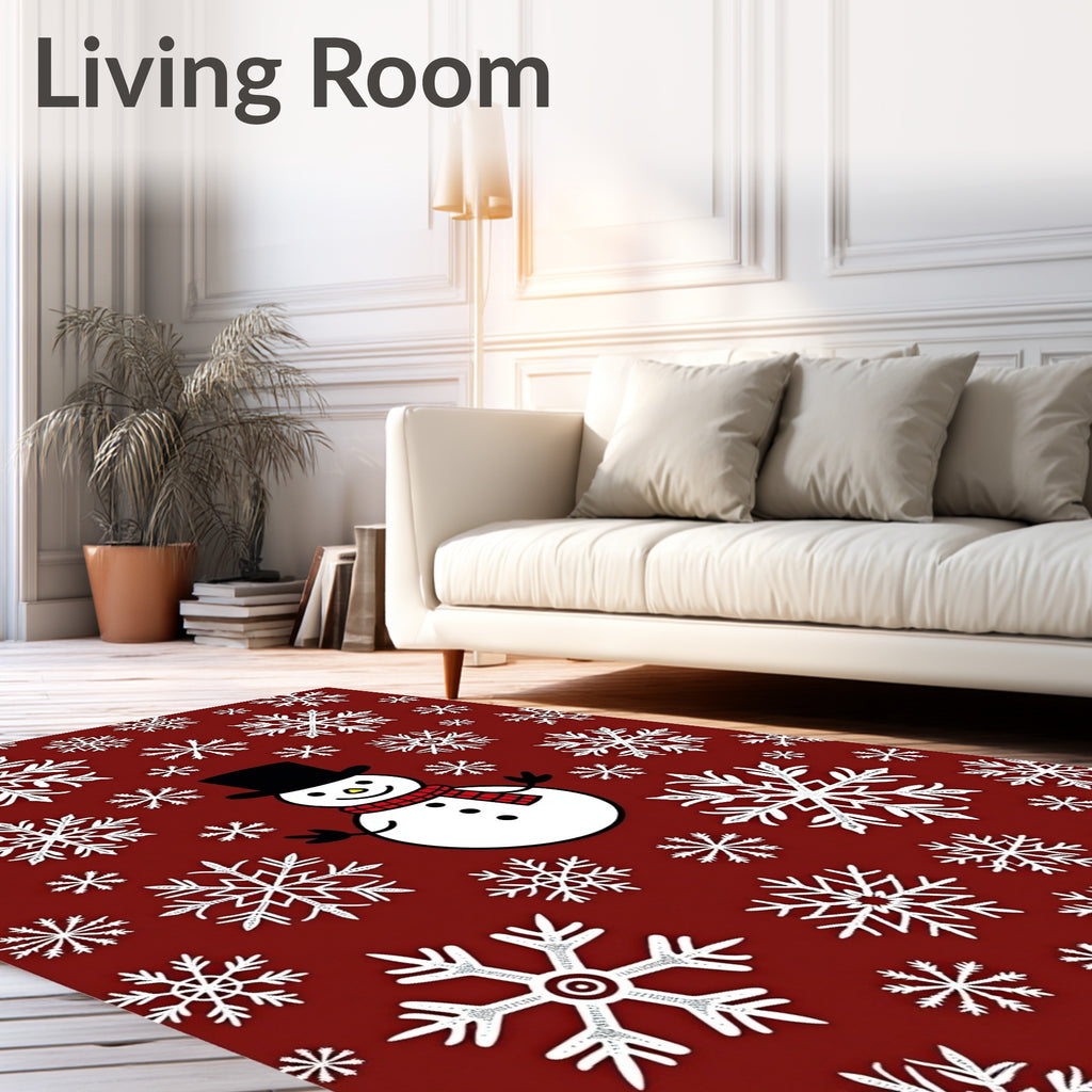Charming Red Snowman Snowflake Collage Rug
