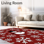 Charming Red Snowman Snowflake Collage Rug