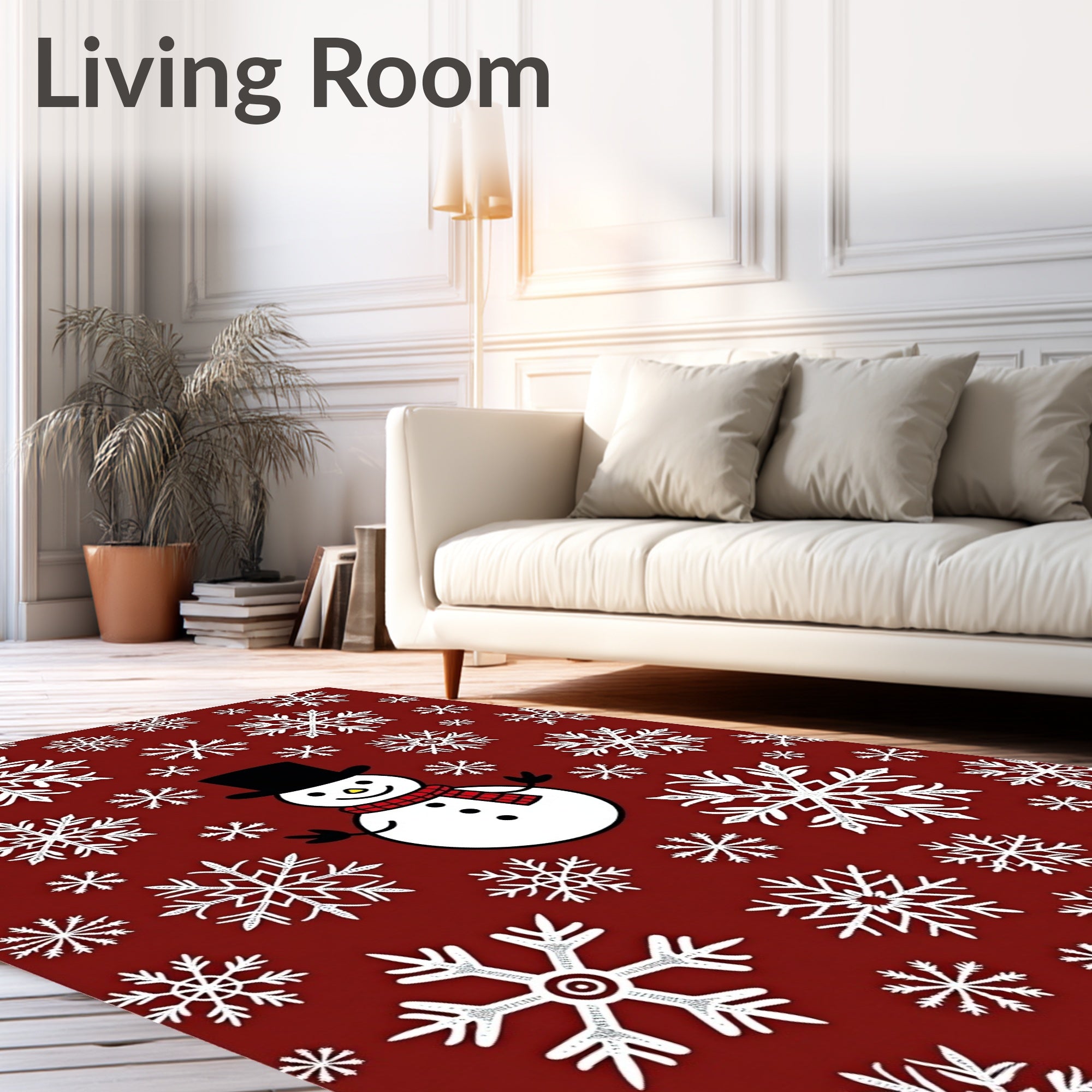 Charming Red Snowman Snowflake Collage Rug