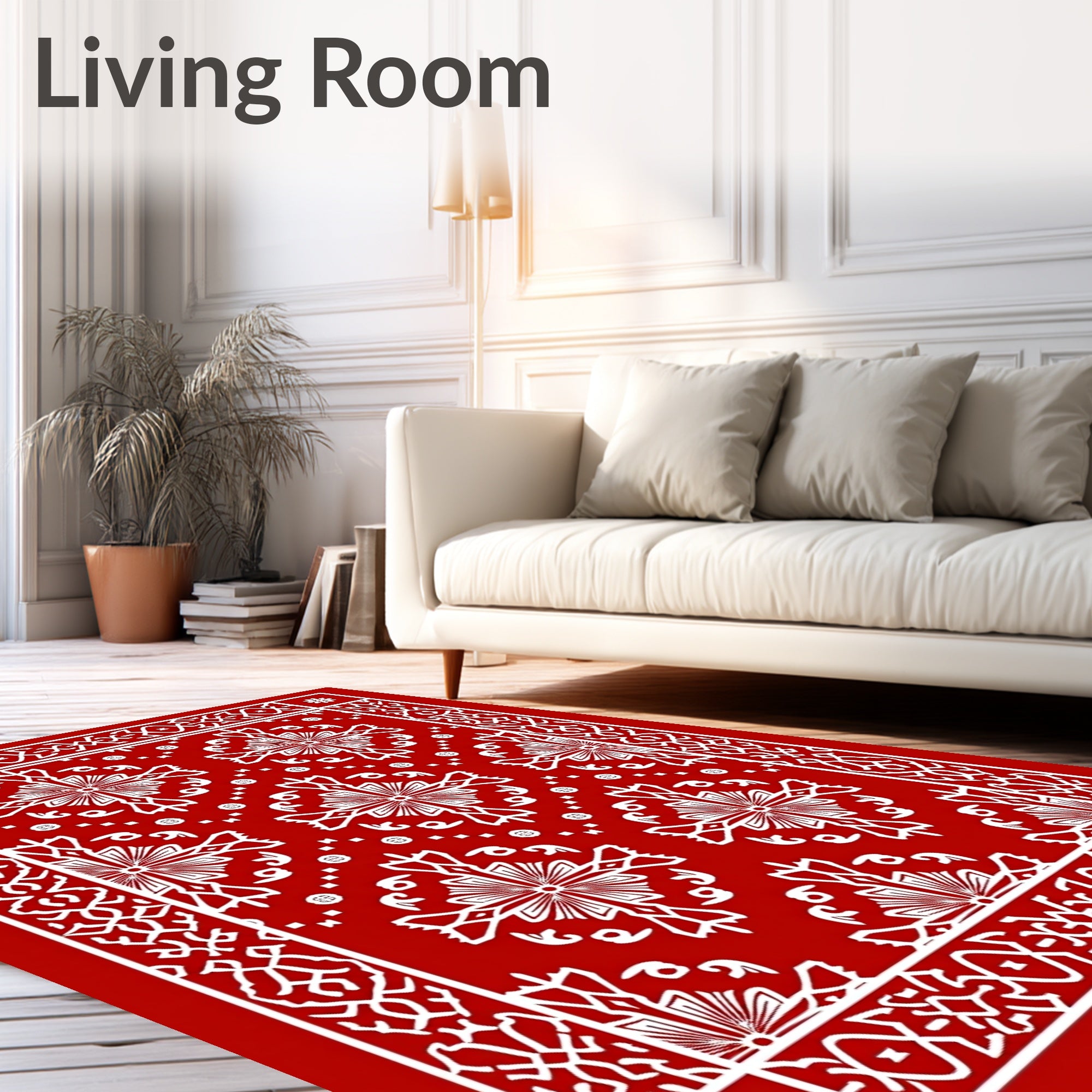 Classic Red White Floral Medallion Rug