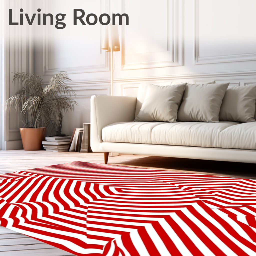 Crimson White Optical Illusion Stripes Rug