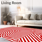 Crimson White Optical Illusion Stripes Rug