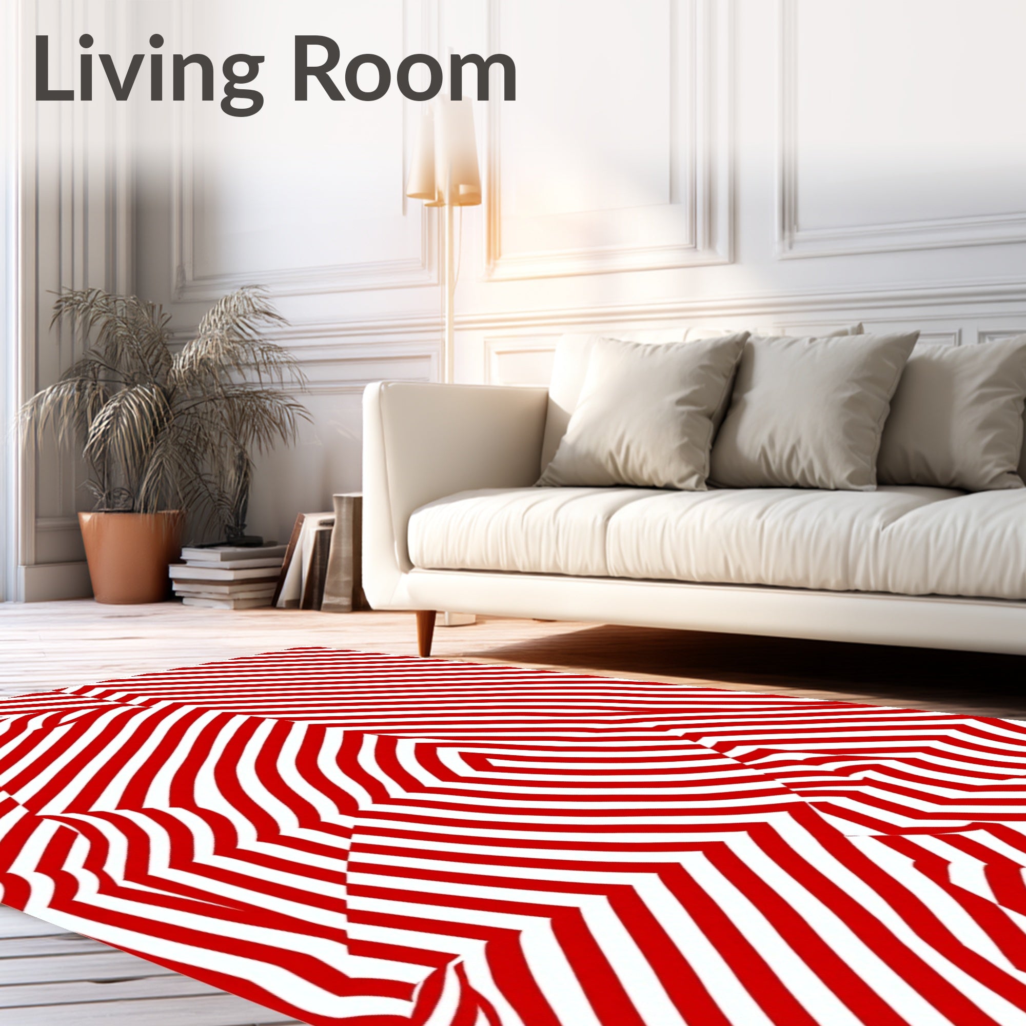 Crimson White Optical Illusion Stripes Rug
