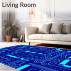 Electric Blue Circuit Board Lines Rug