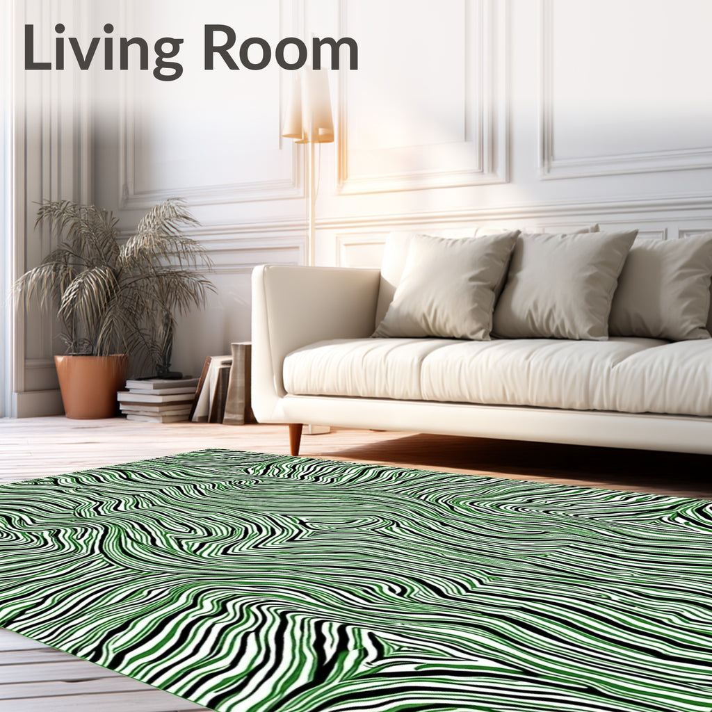 Green And Black Wavy Lines Rug