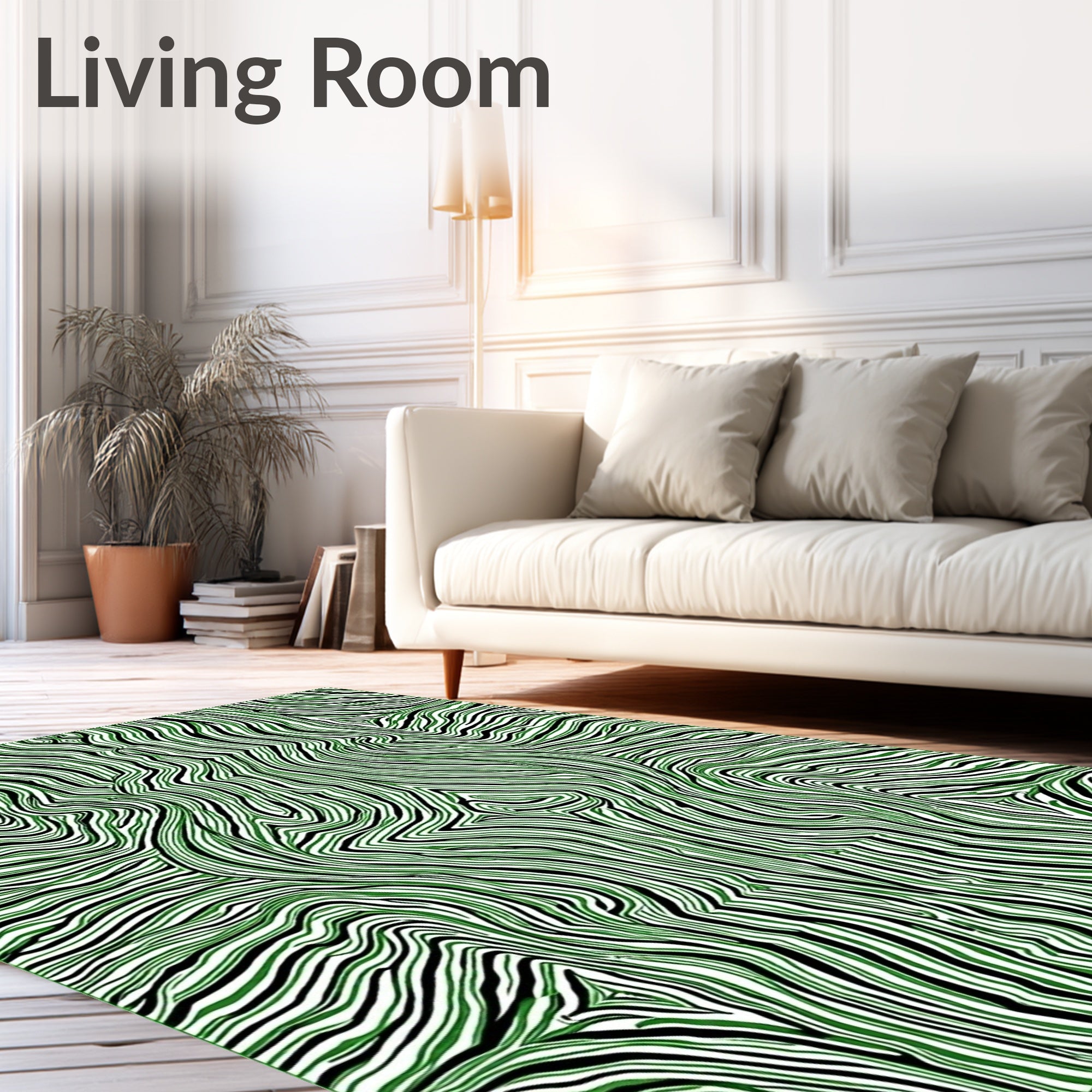 Green And Black Wavy Lines Rug