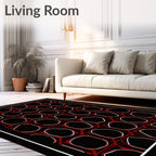 Modern Black Red Hexagonal Art Rug