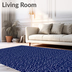Navy Blue Linear Intertwined Maze Rug