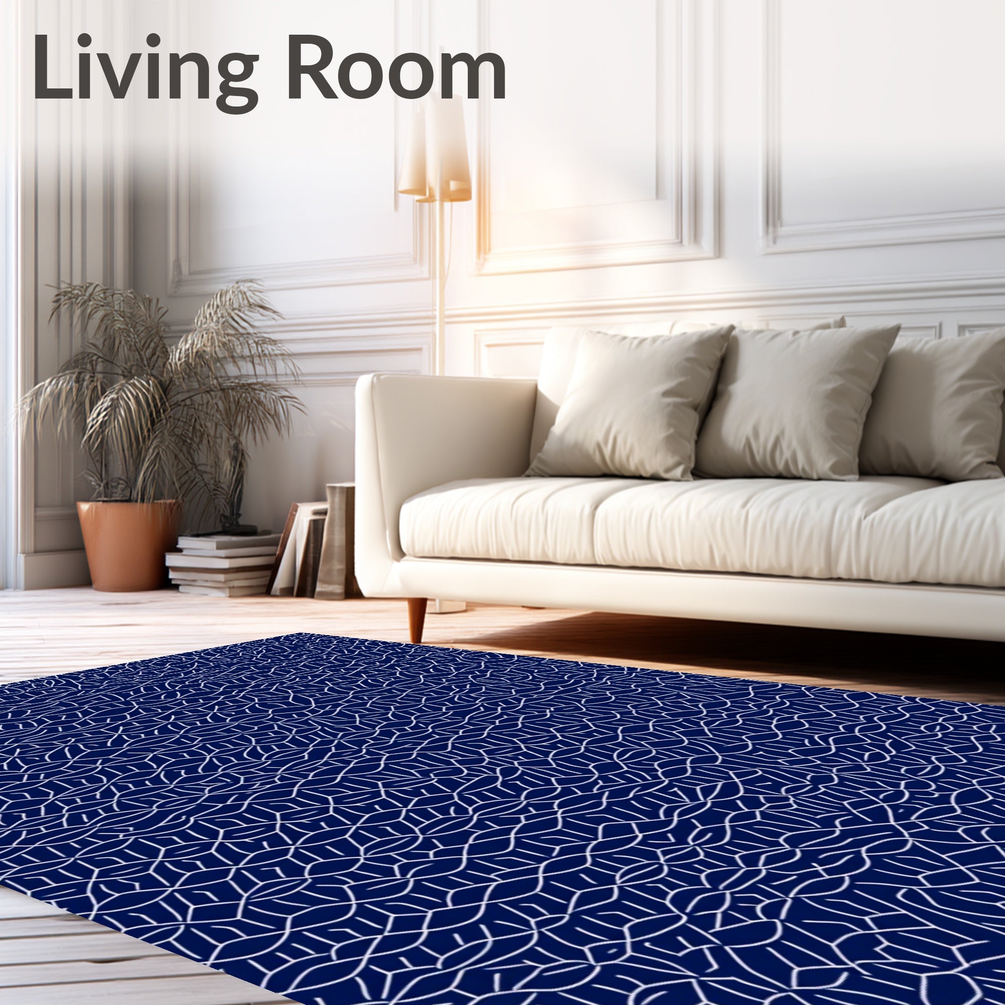 Navy Blue Linear Intertwined Maze Rug