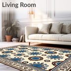 Cream Blue Brown Medallion Motif Rug