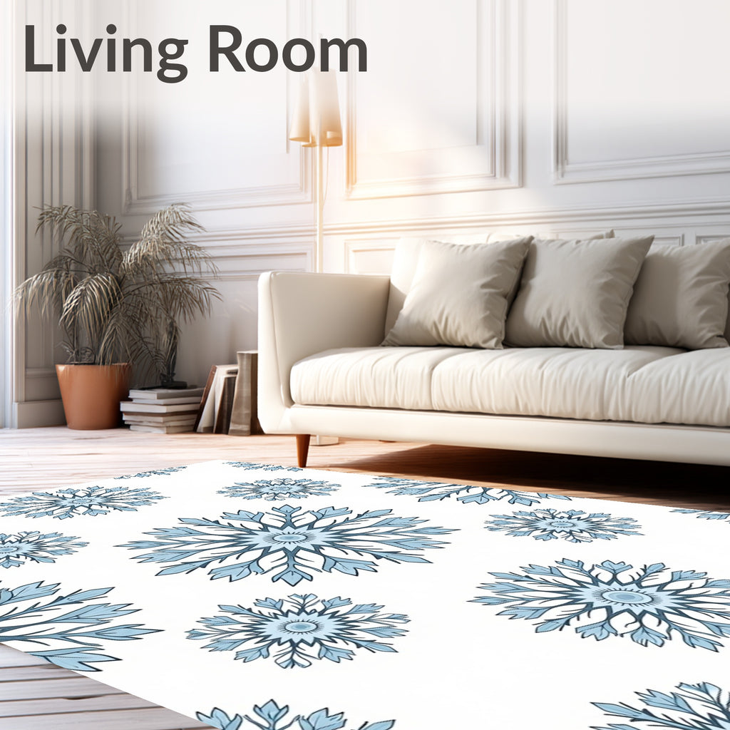 Winter Blue Snowflake Medallion Burst Rug