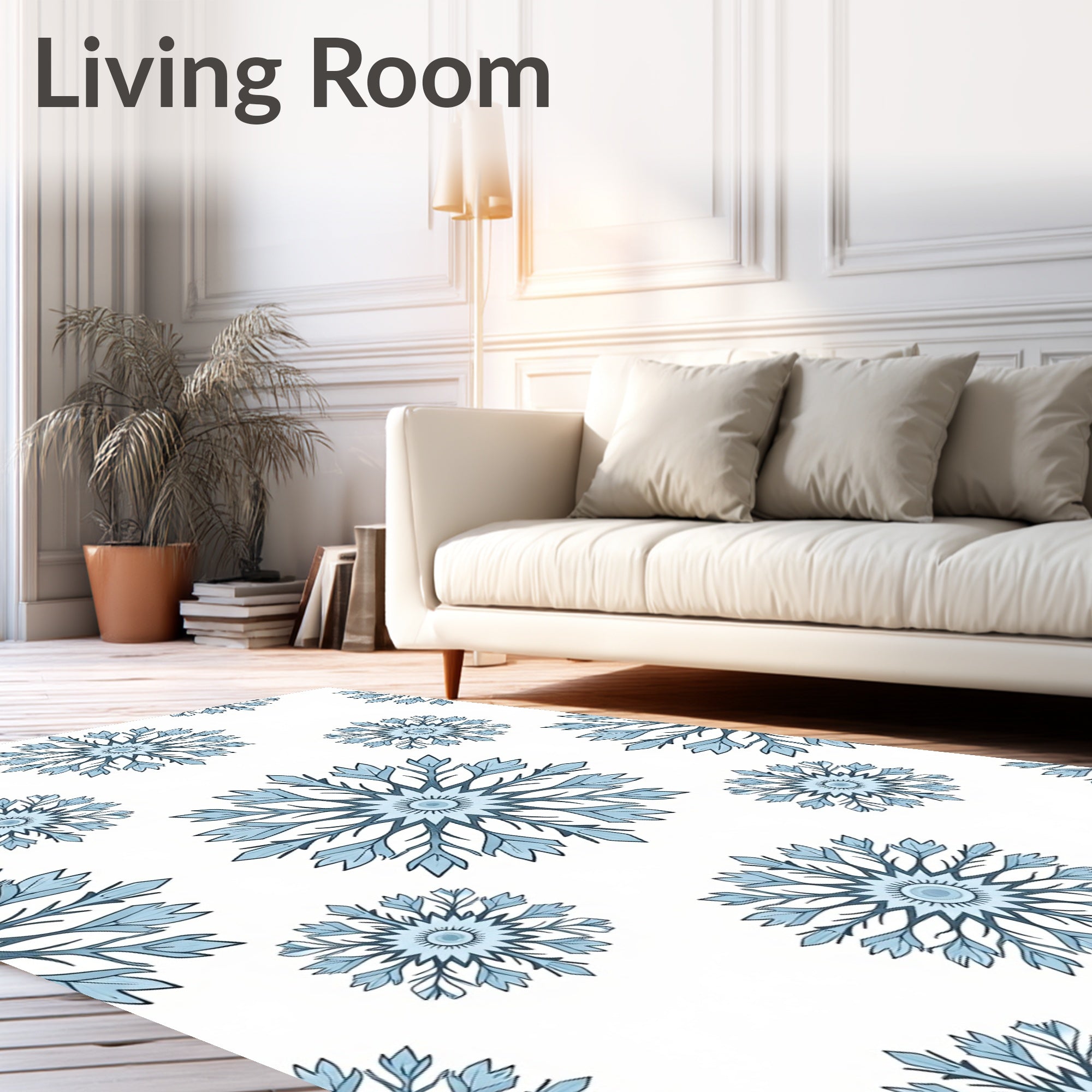 Winter Blue Snowflake Medallion Burst Rug