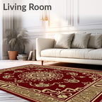 Regal Crimson Golden Floral Medallion Rug