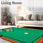 Billiard Balls Scattered Across Green Felt Rug