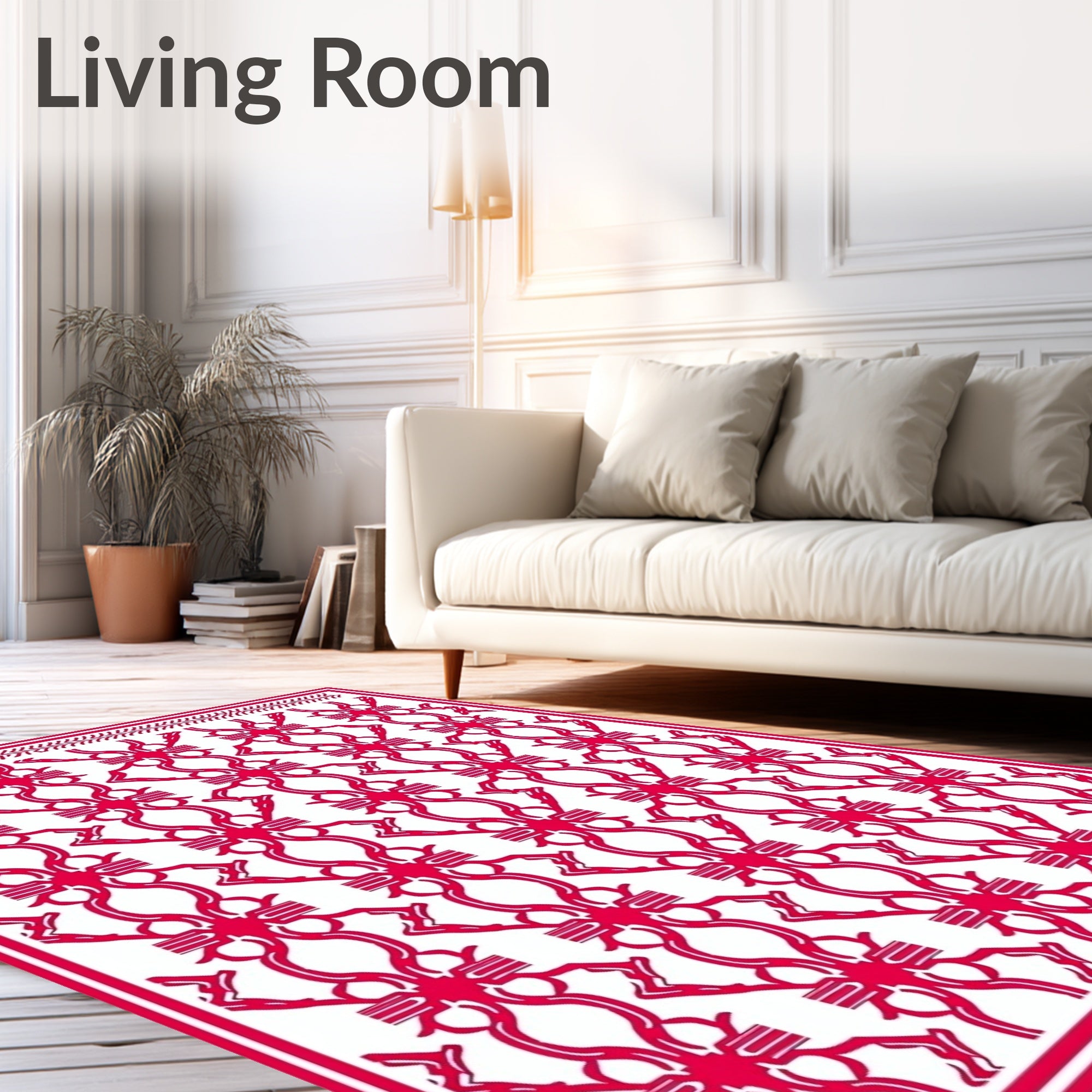 Red White Ornate Filigree Rug