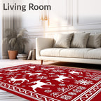 Festive Red Reindeer Snow Flake Medley Rug