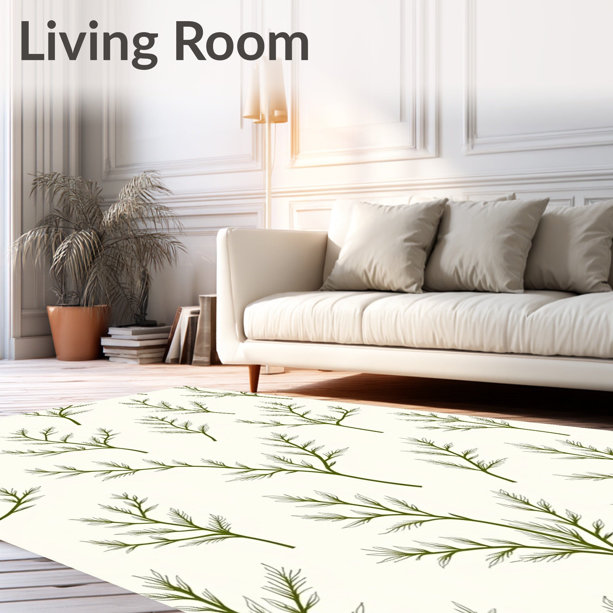 Green Fern Frond Botanical Art Rug