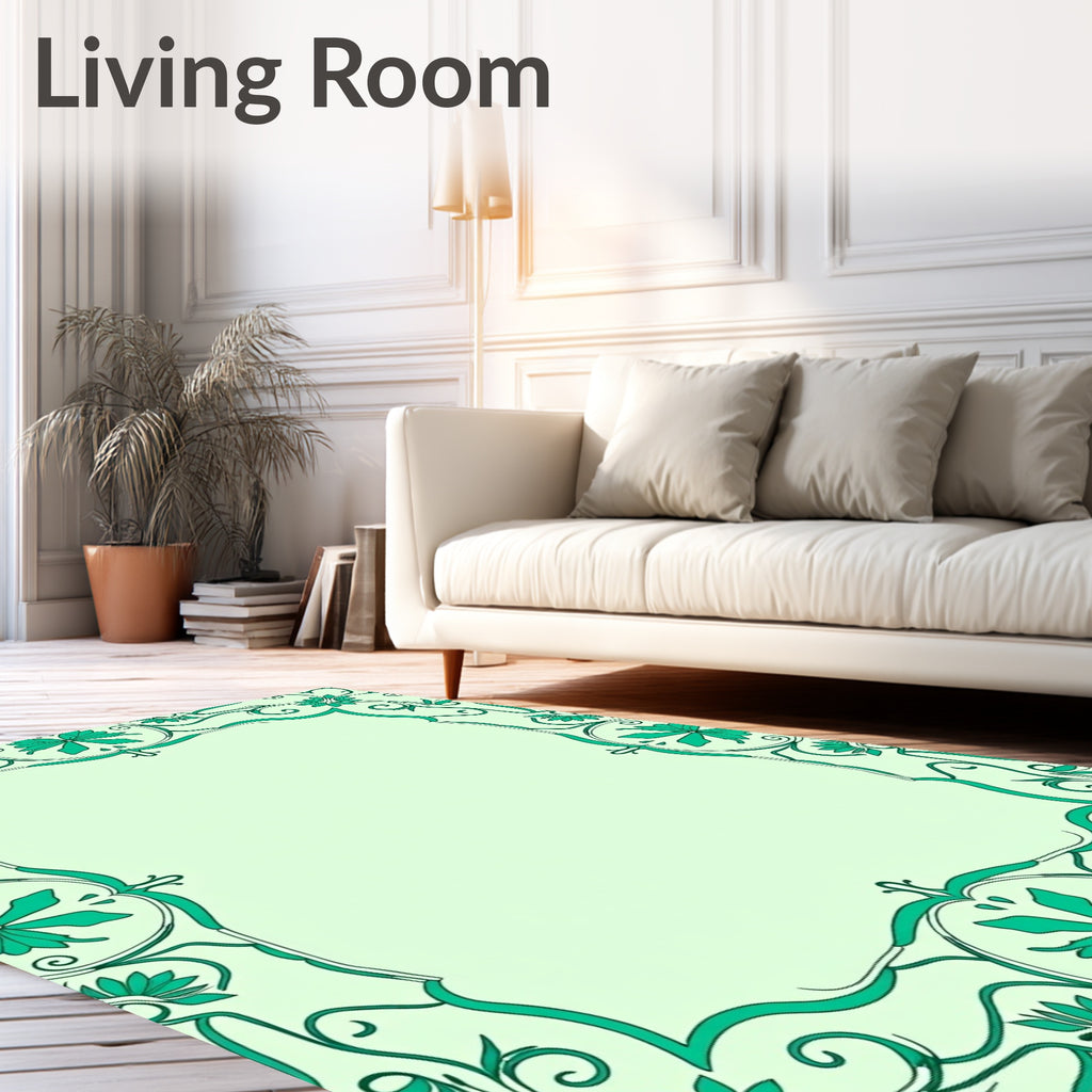 Aquamarine Floral Border Scroll Rug