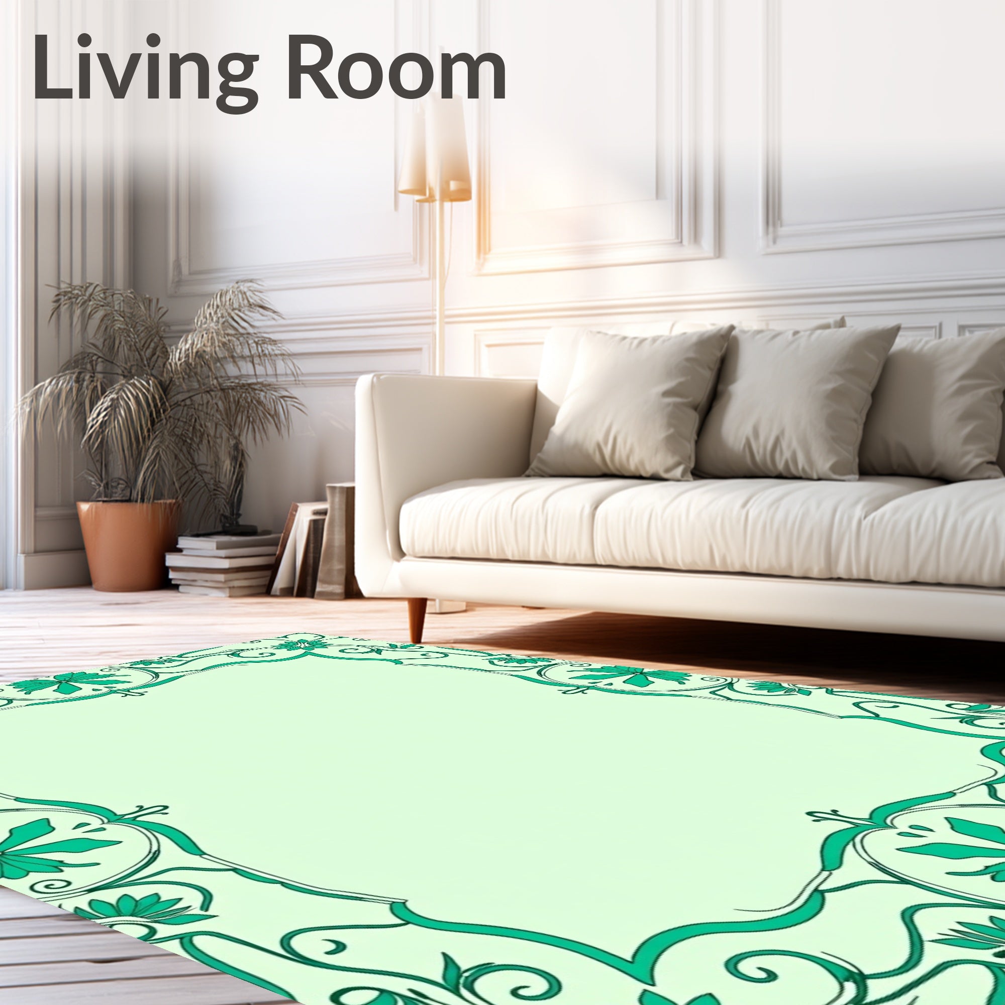 Aquamarine Floral Border Scroll Rug
