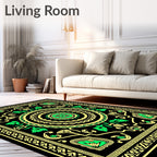 Bold Black Green Medallion Swirl Rug
