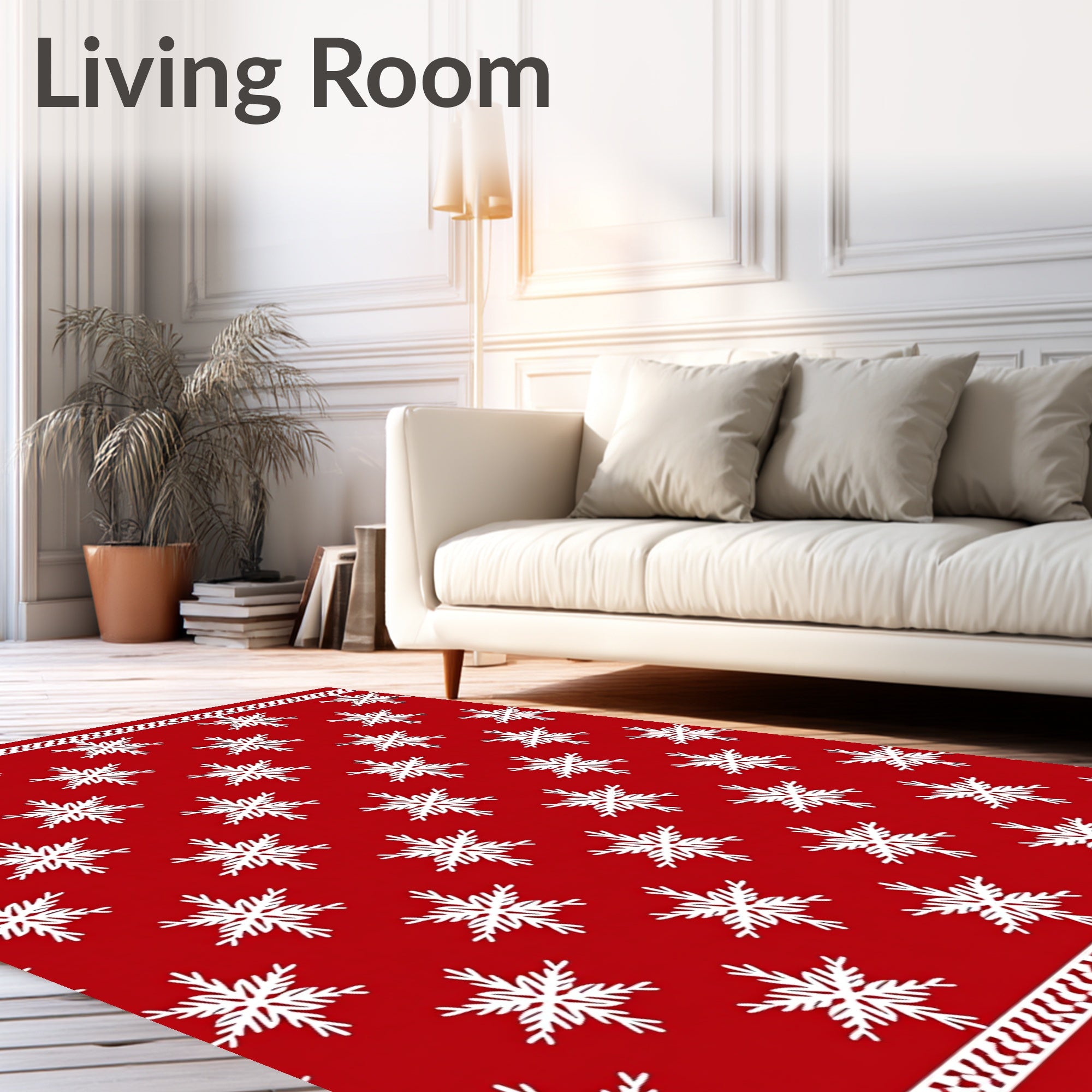 Red White Snowflake Festive Holiday Rug