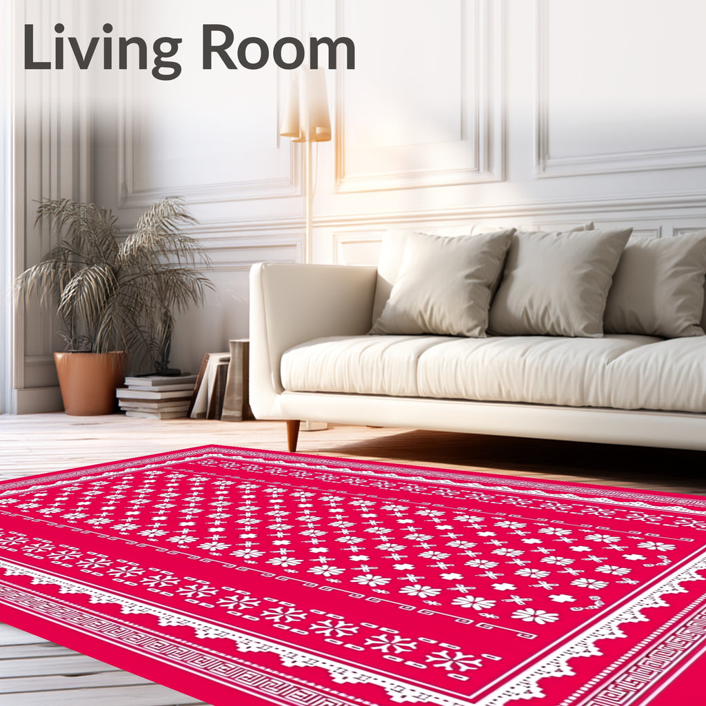 Crimson Floral Geometric Medallion Rug