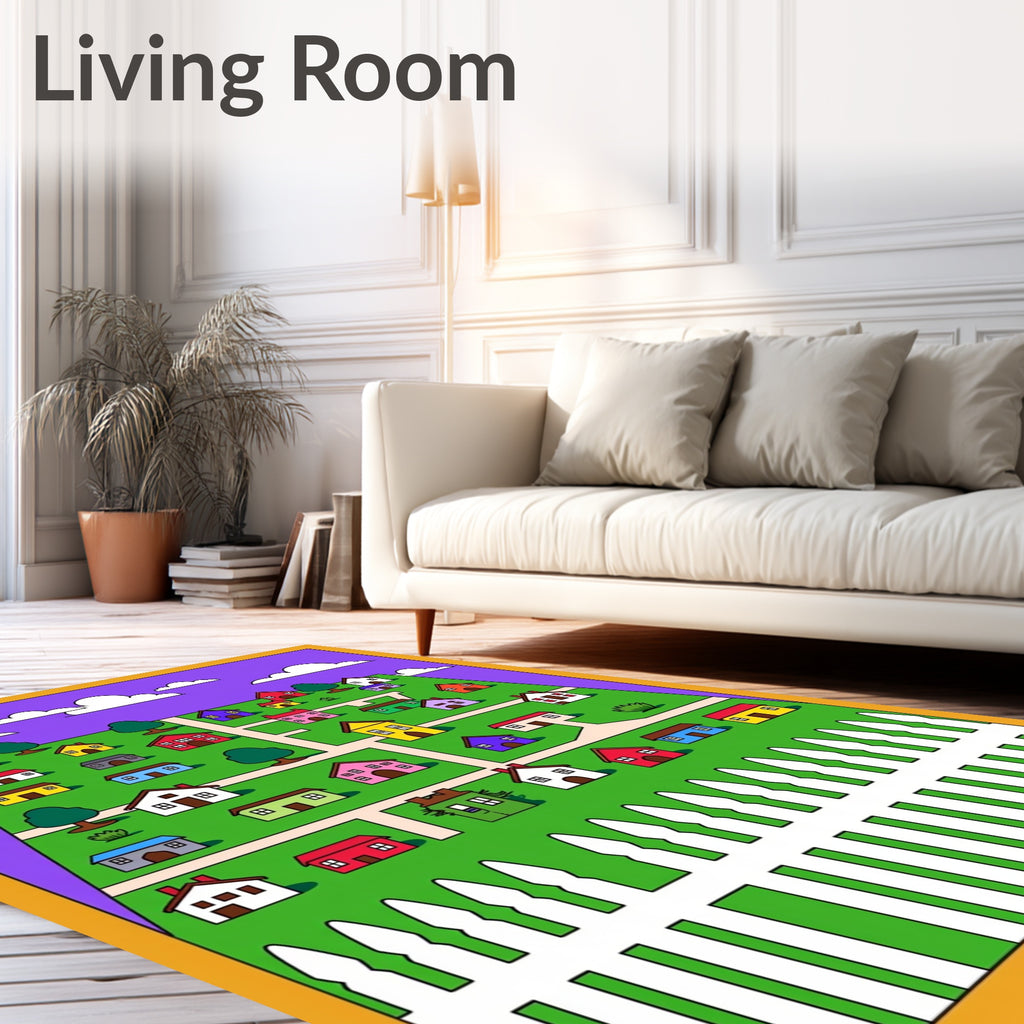 Colorful Village Houses Cartoonscape Rug