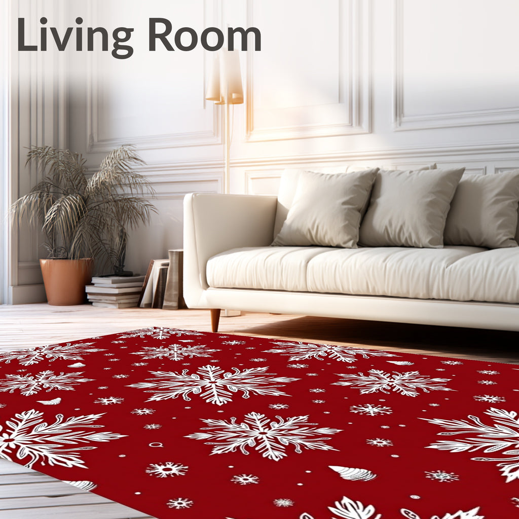 Warm Red White Snowflake Medley Rug