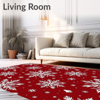 Warm Red White Snowflake Medley Rug