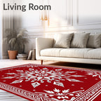 Crimson Snow Flake Mandala Border Rug
