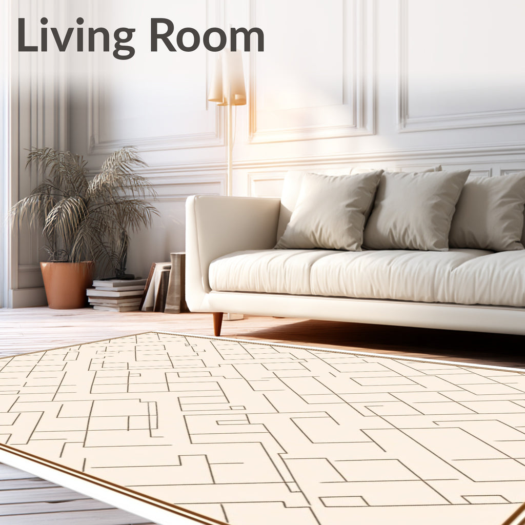 Beige Textured Geometric Labyrinth Rug