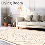 Beige Textured Geometric Labyrinth Rug