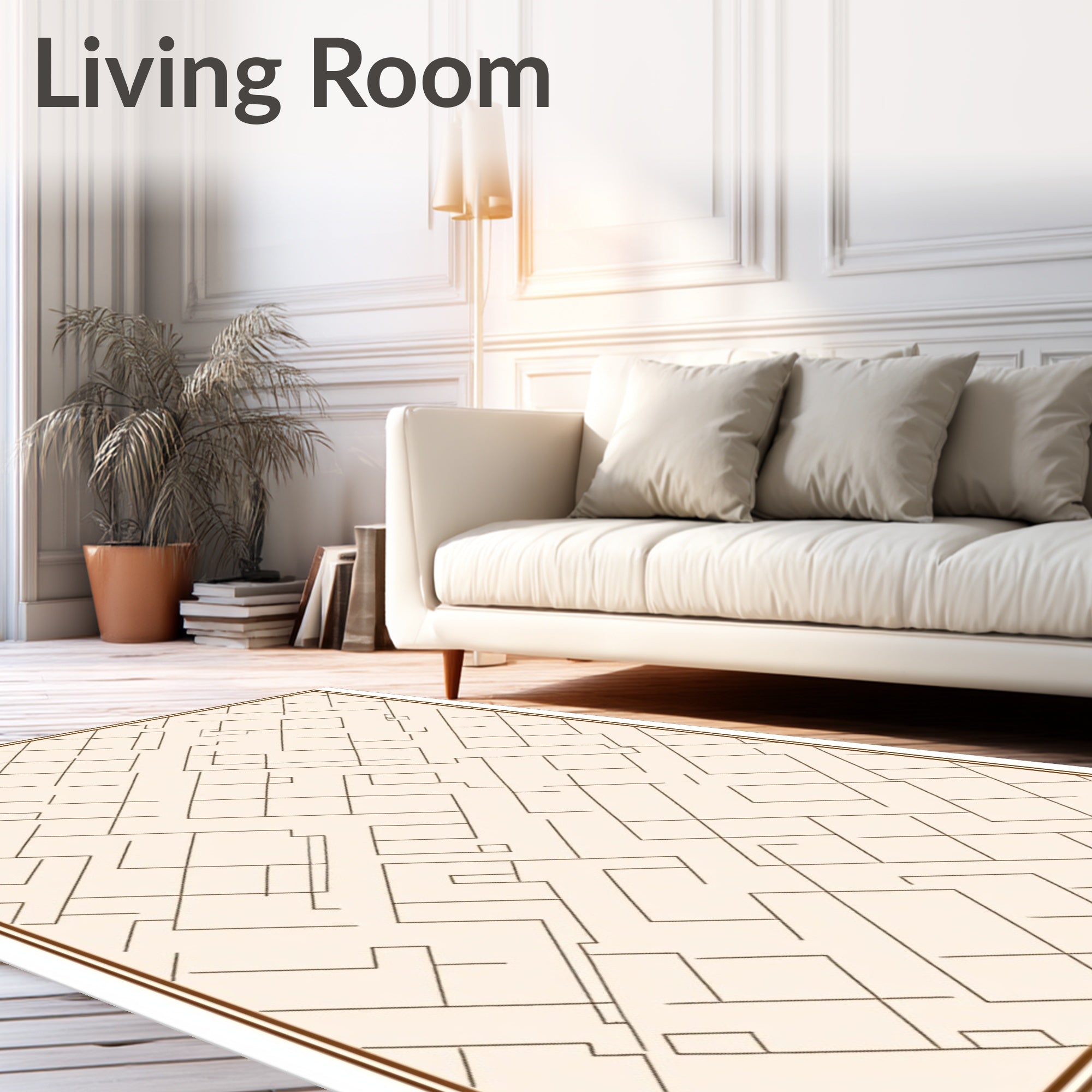 Beige Textured Geometric Labyrinth Rug