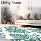Deep Emerald Leaf Damask Rug