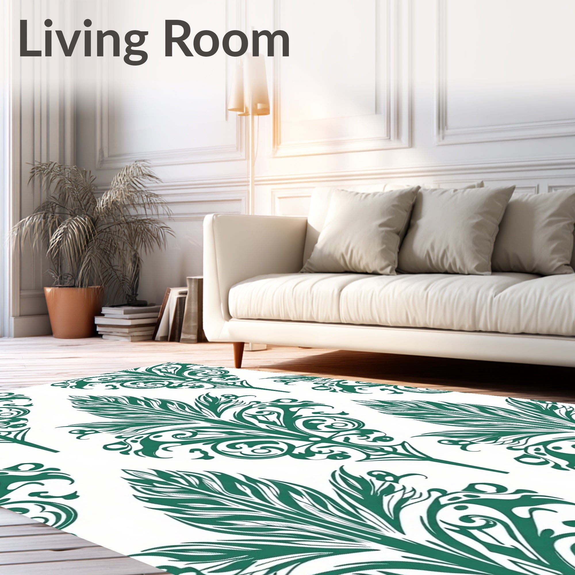 Deep Emerald Leaf Damask Rug