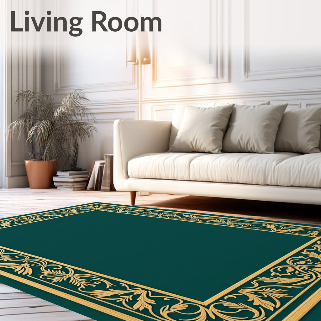 Gold Floral Border Emerald Rug