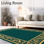 Gold Floral Border Emerald Rug